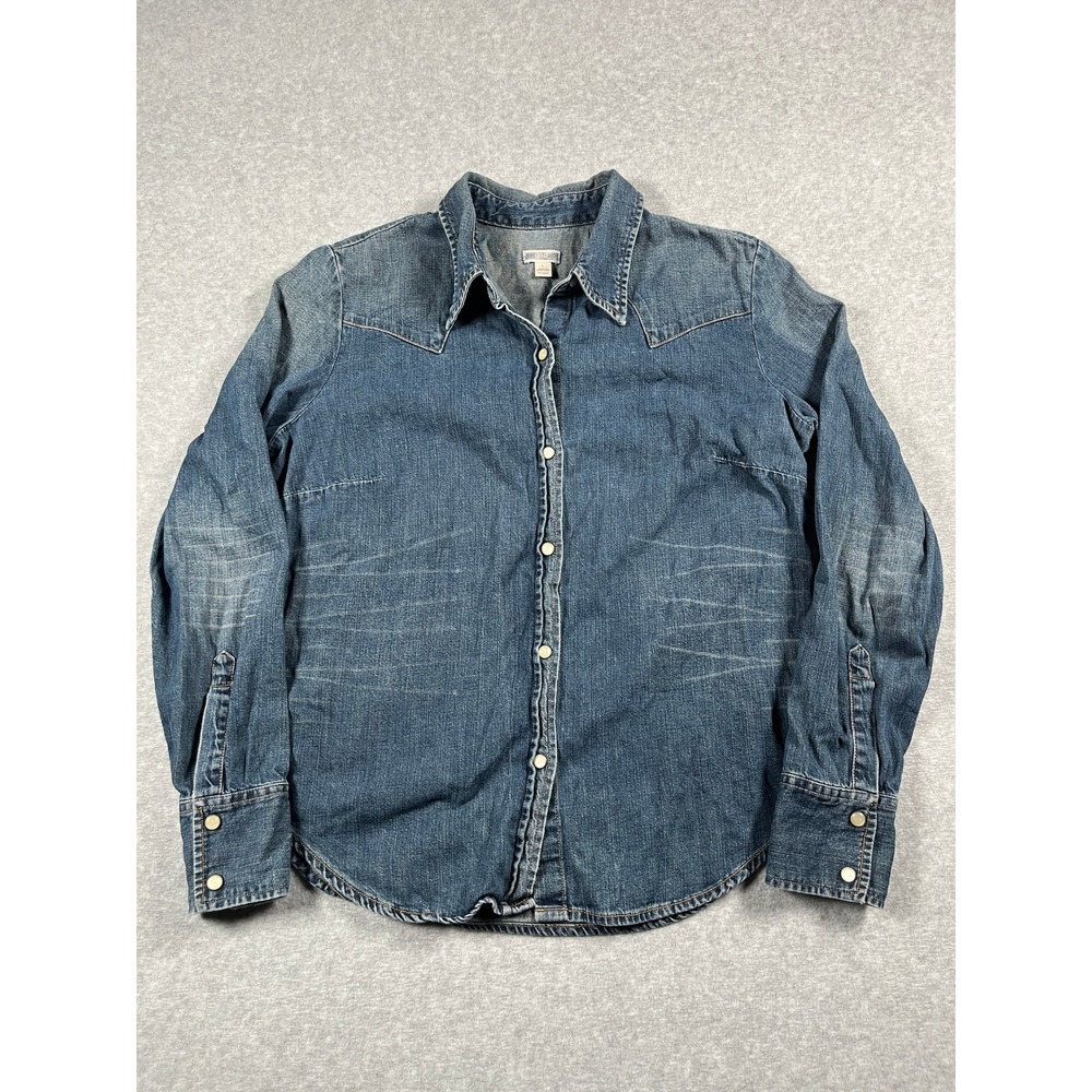 VTG GAP Denim Pearl Snap Shirt Women L Blue Western Rodeo Country Outdoor Chore